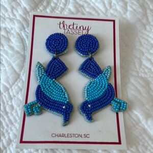 Blue beaded bird earrings